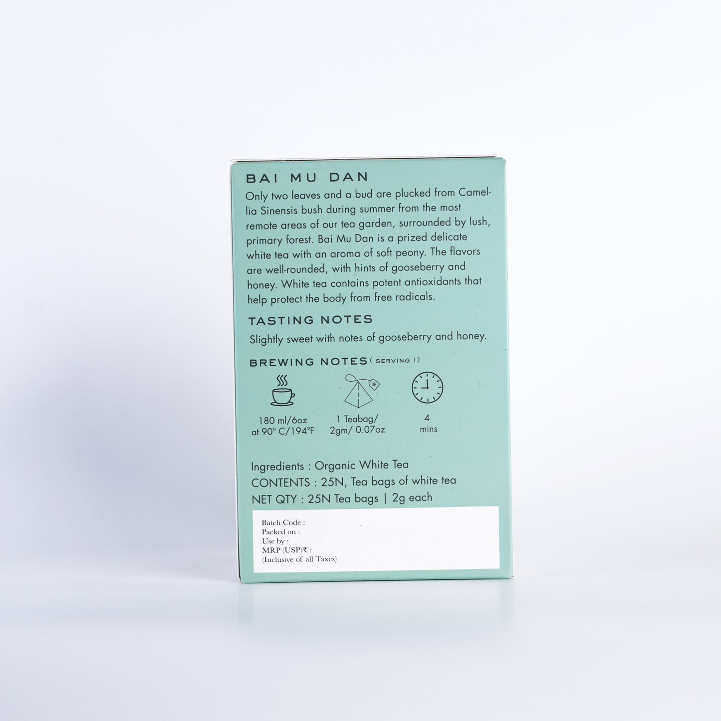 Darjeeling Tea Bai Mu Dan Darjeeling Peony White Tea, 25 tea bags