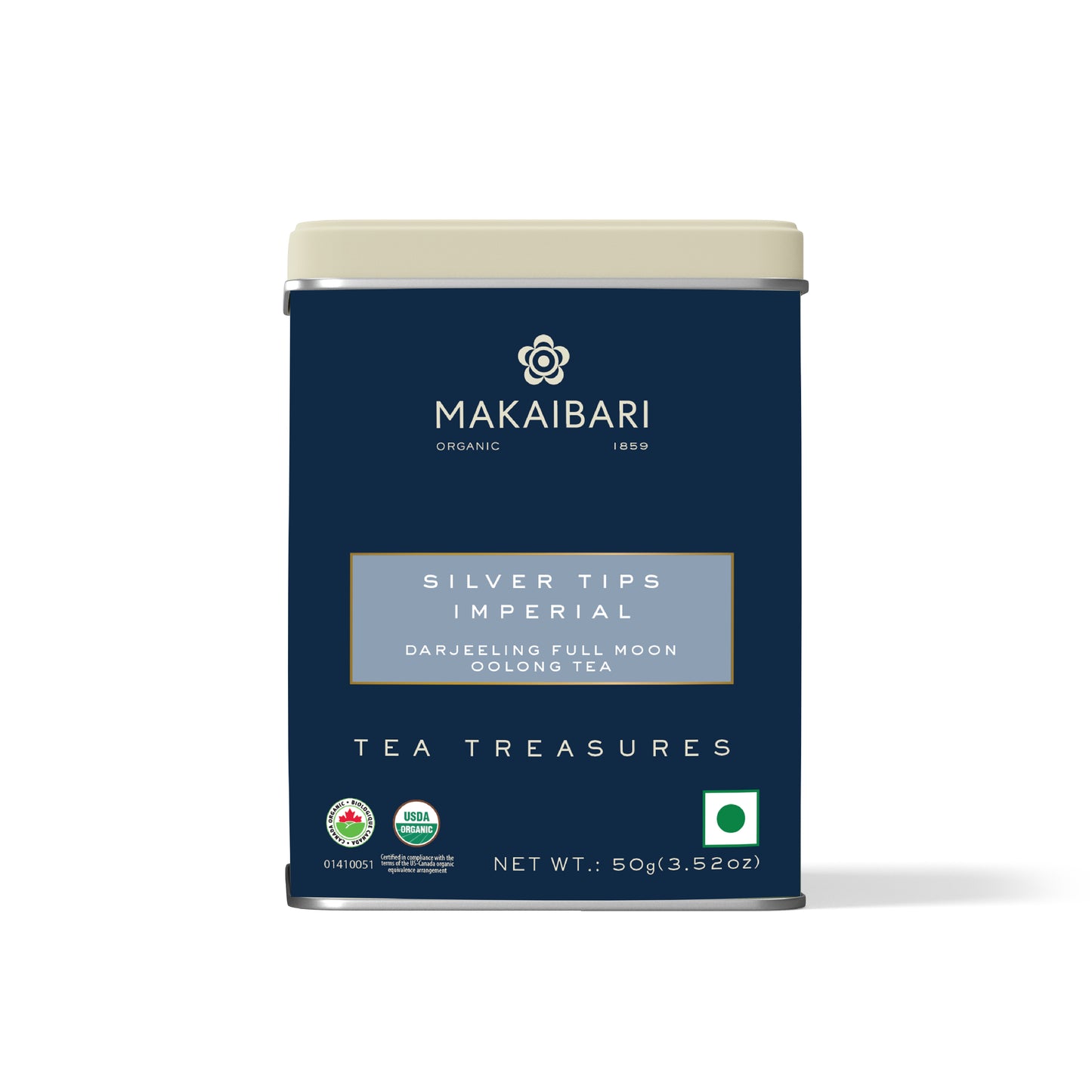 Silver Tips Imperial Tin Caddy | 50 gms | Award Winning Organic Oolong Handmade Whole Leaf Tea