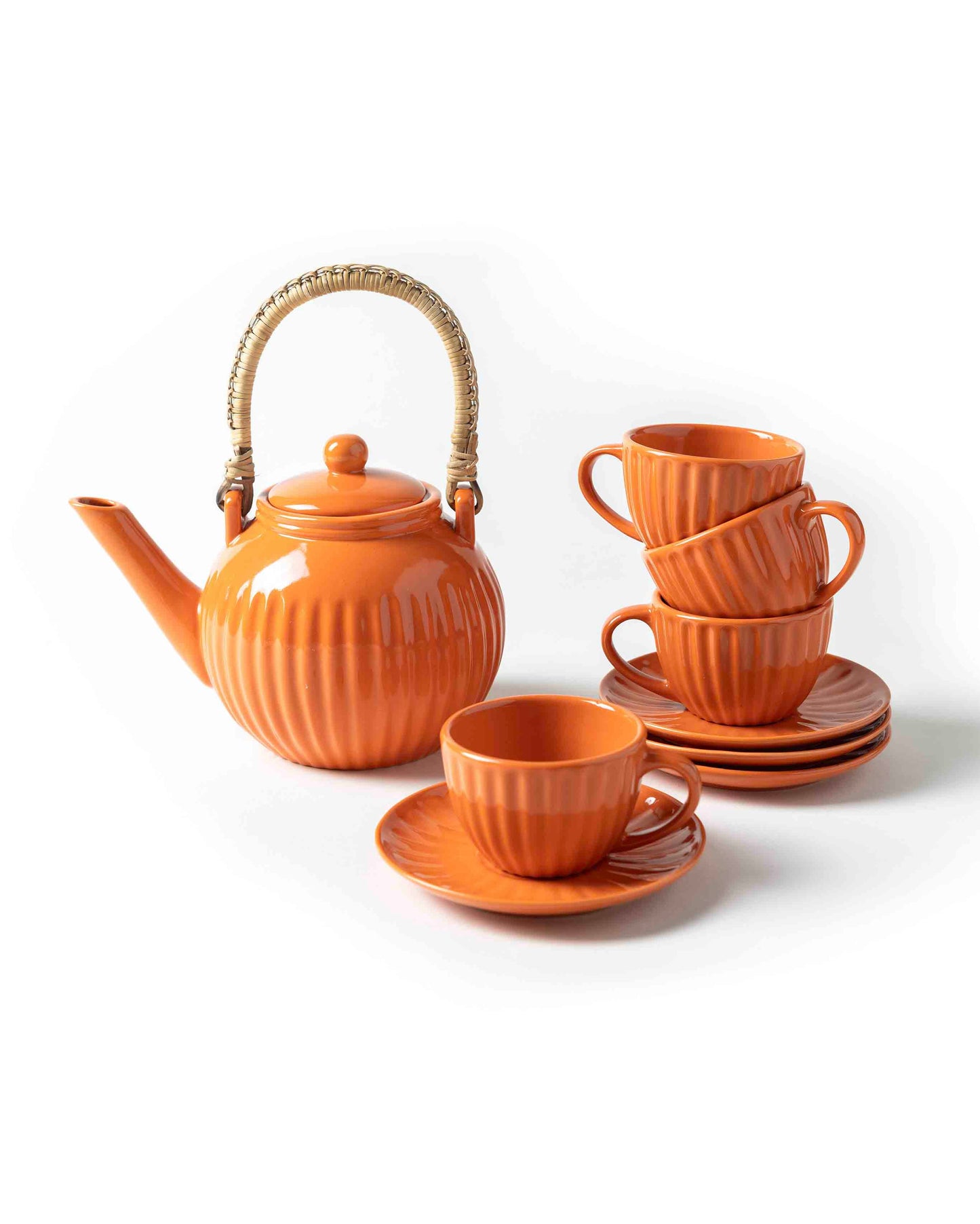 Ceramic Tea Pot Set - Orange - MAKAIBARI TEA