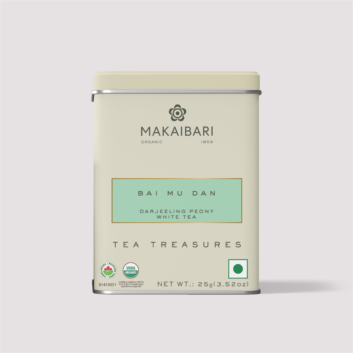 Makaibari BAI MU DAN | 25 gm Tin Caddy | Loose White Tea Pack