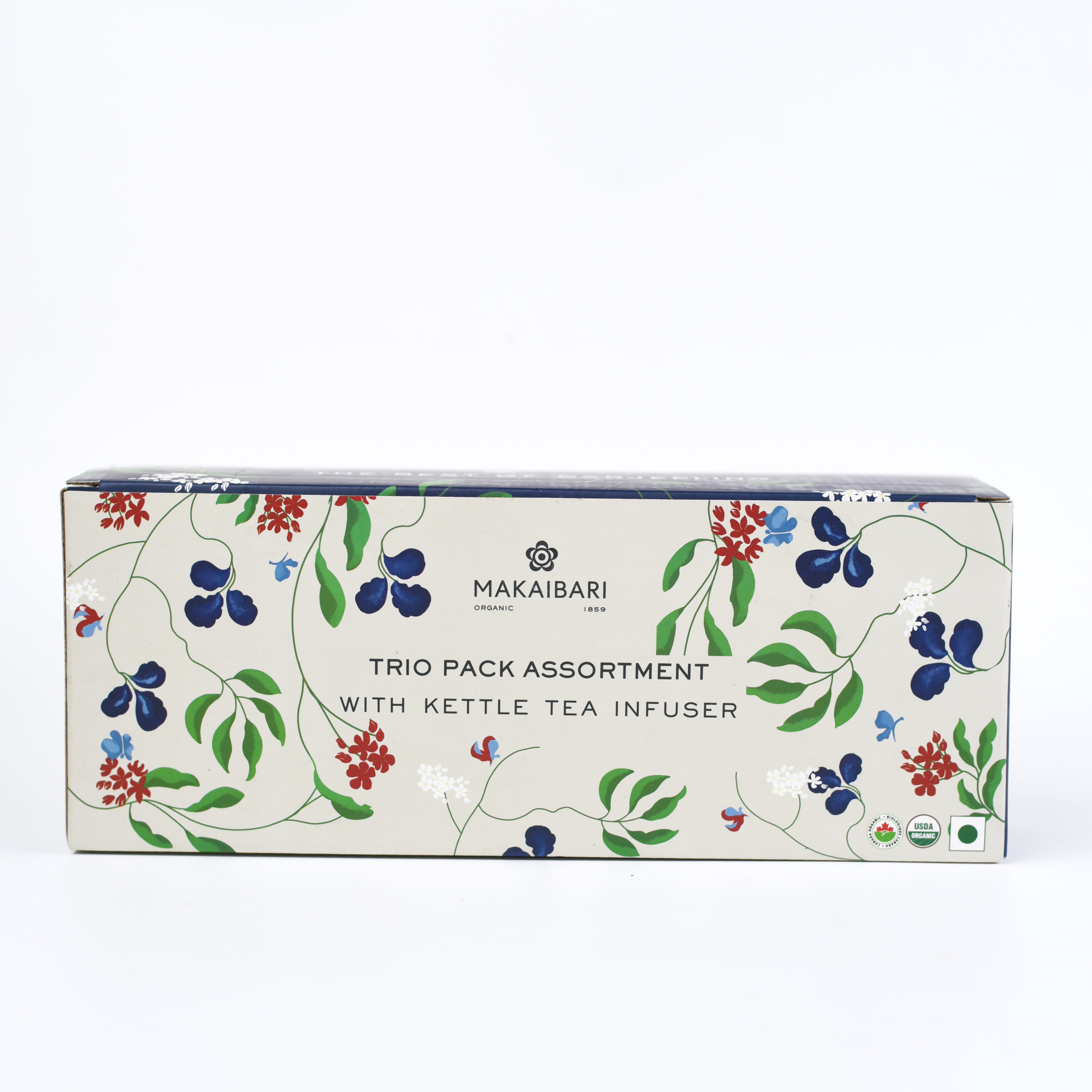 Makaibari Gift Pack Trio Assortment with Infuser | Pack Of 3 Loose Teas in Metal Caddy + 1 Kettle Tea Infuser (1pc Himalayan Spring, 1pc Silver Green & 1pc Summer Solstice Muscatel)